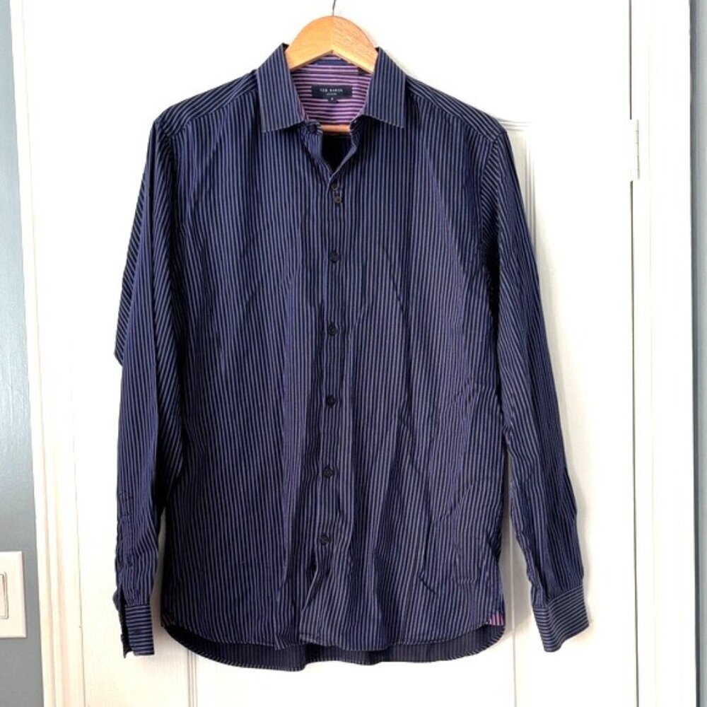 Ted Baker Purple and Blue Pinstripe Cotton Button Up Shirt Large (Ted Baker 4)
